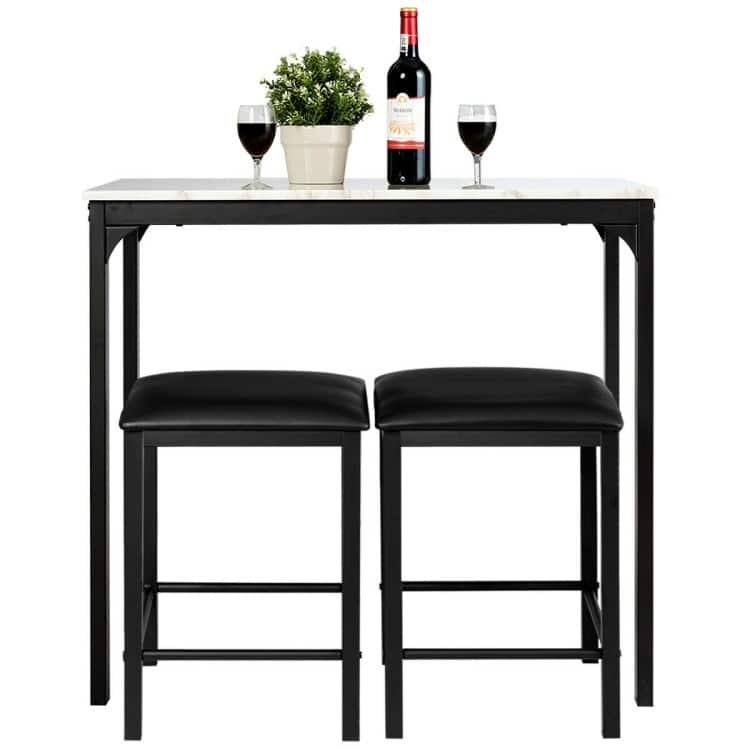 3 Piece Counter Height Dining Set Faux Marble Table