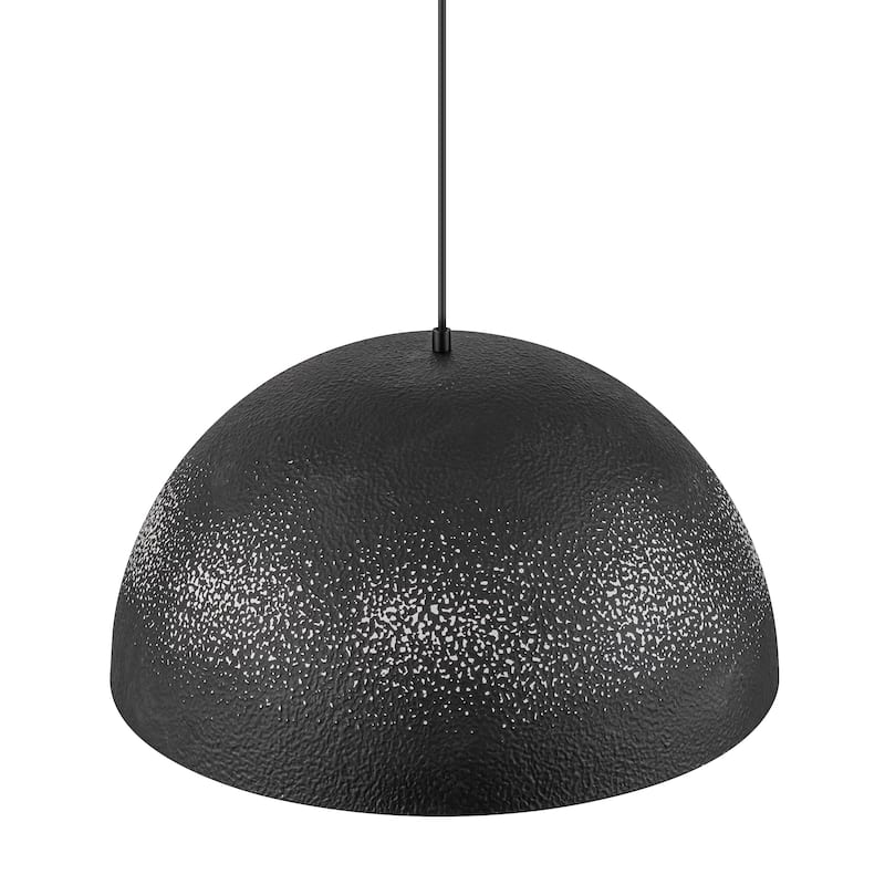 1-Light Vintage Industrial Painted Black Gold Leaf Dome Pendant Kitchen Island Lighting - 19.6 in. W x 11.8 in. H