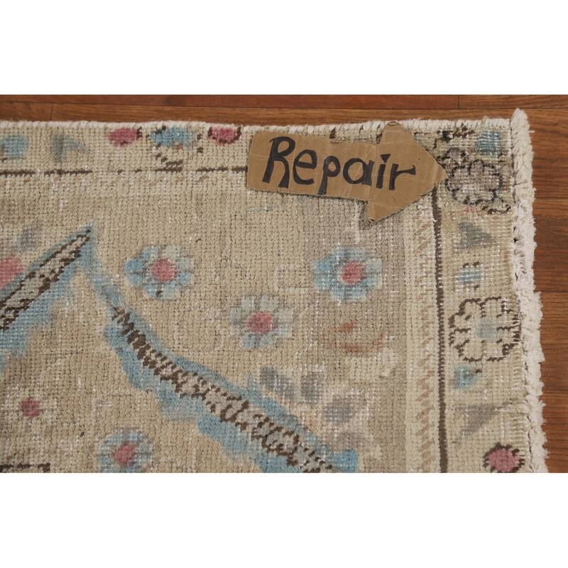 Medallion Tabriz Persian Rug Beige Hand-Knotted Wool Carpet - 9'6"x 13'3"