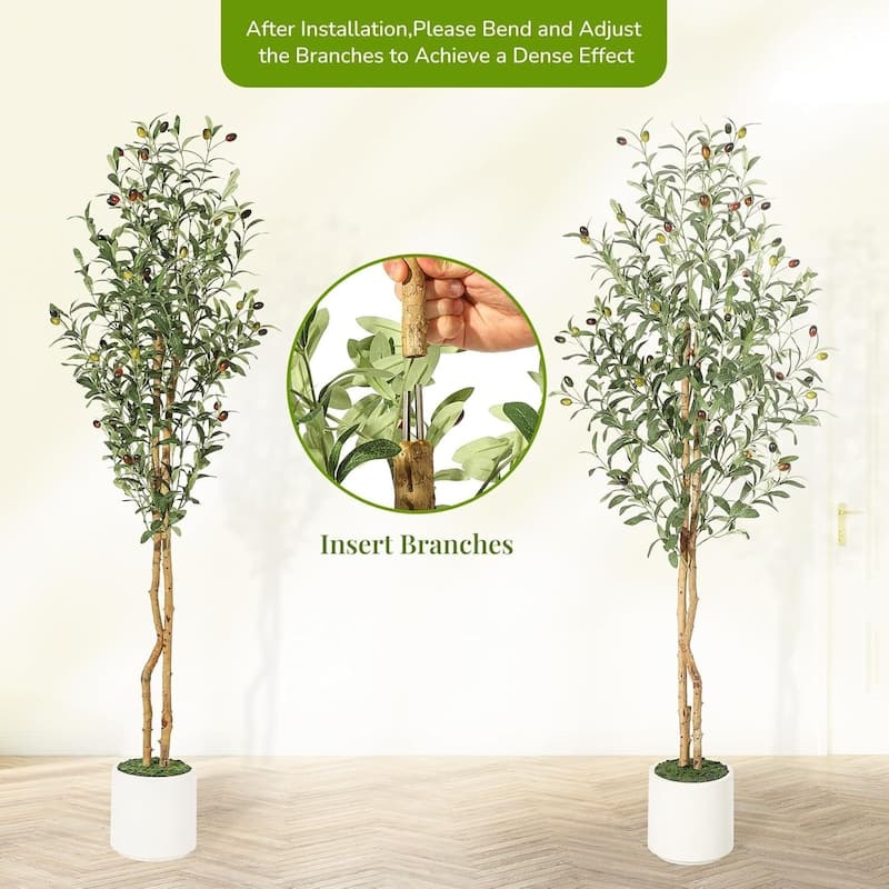 2 Pack Artificial Faux Olive Tree with White Planter for Home Office Decor