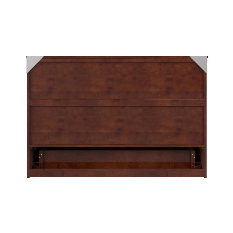 Northfield Queen Murphy Bed Chest with 6" Mattress, Storage Drawer & Built-In Charger in Walnut