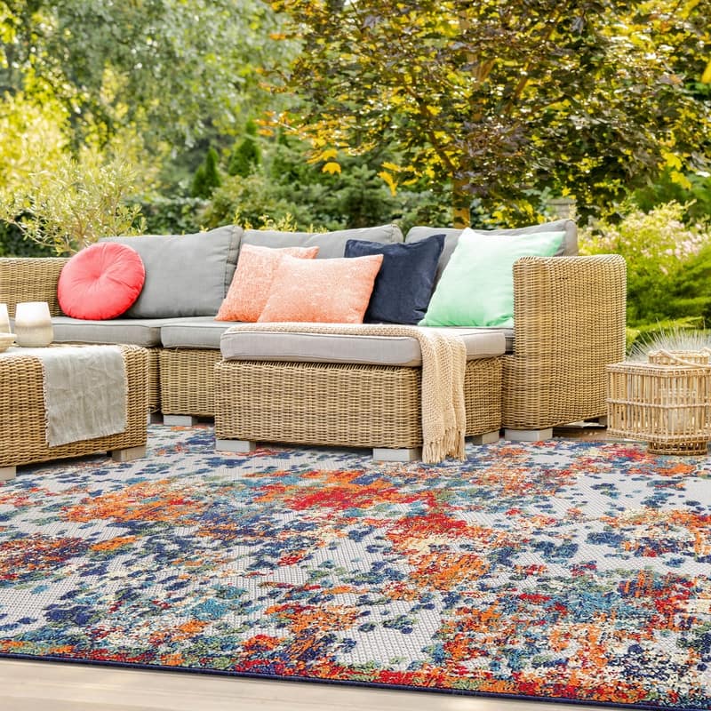 Superior Abstract Splatter Modern Indoor Outdoor Runner or Area Rug - 10' x 14'