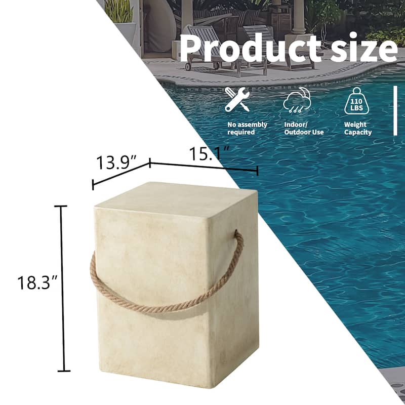 VENTOPYR Outdoor Patio 15" Rectangular Accent Table w Hemp Rope for Garden