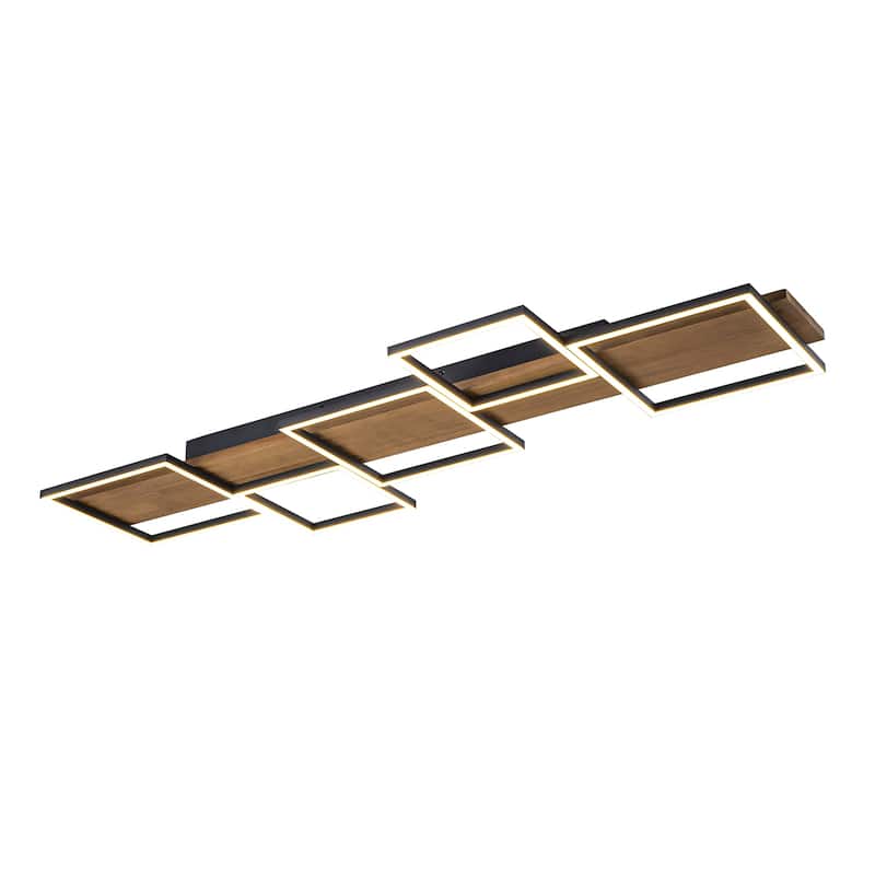 Integrated LED Rectangle Wood Semi Flush Mount Ceiling Light for Hallway Foyer