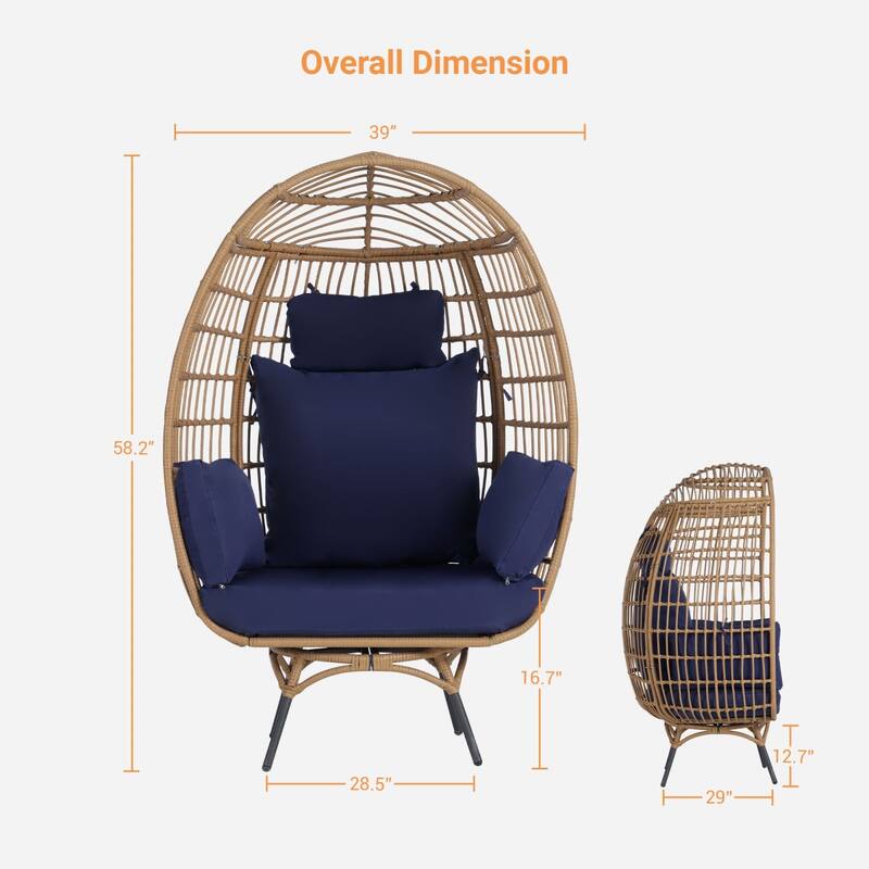 SANSTAR Patio Oversized Swivel Brown Wicker Egg Chair with Cushions