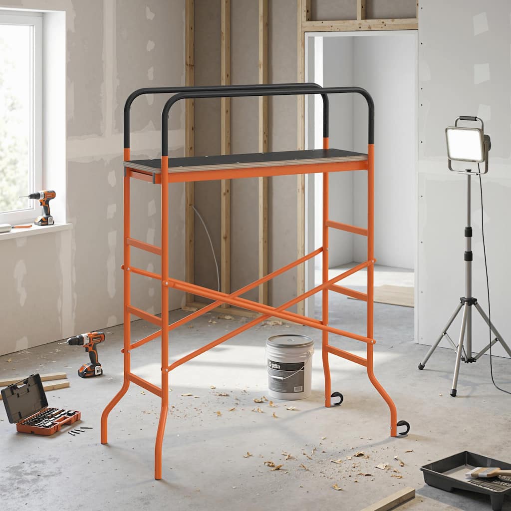 HOMCOM 4-Step Steel 4.6 x 2 x 6 ft. Scaffold 2 Wheels Free Moving for Indoor & Outdoor Decoration Anti-Skid,Orange