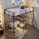 preview thumbnail 2 of 28, Twin Size Metal Loft Bed and Built-in Desk and Shelves