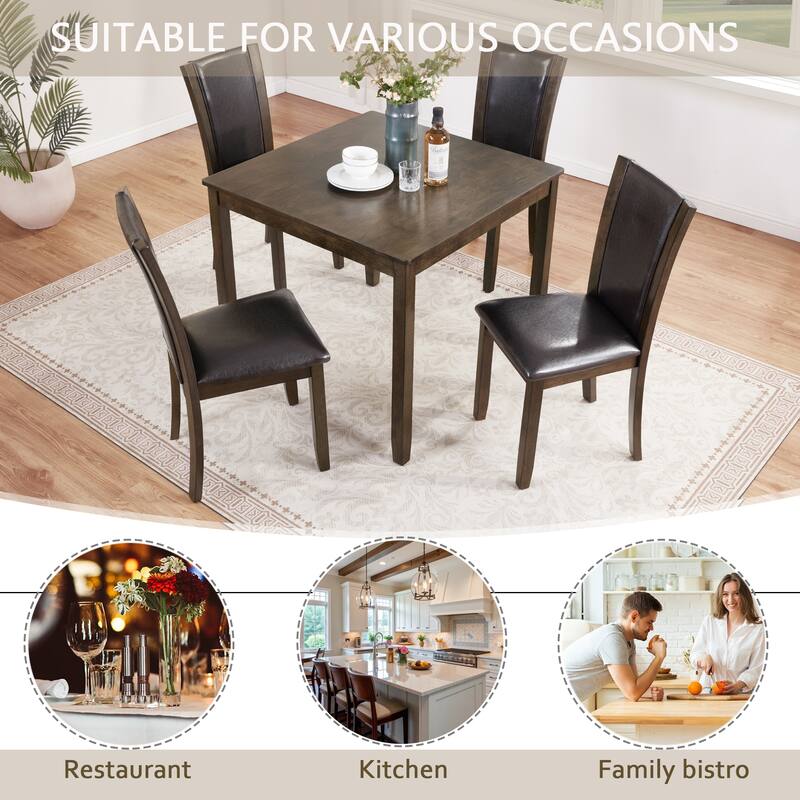 5-Piece Dining Table Set with Curved Backrests, Wooden Kitchen Table Set for 4 People for Dining Room