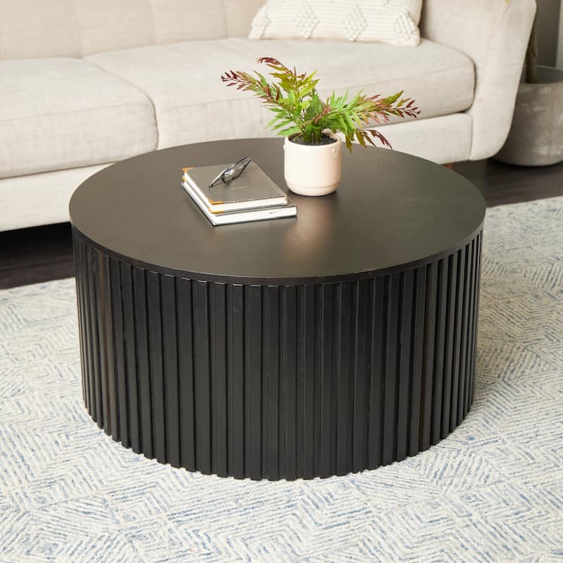 Wood Handmade Ribbed Coffee Table with Slatted Base - Brown or Black - Roche River Decor