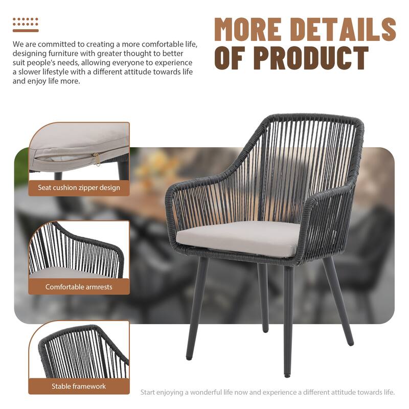 Expandable Aluminum Outdoor Dining Set with 6 Woven Rattan Chairs