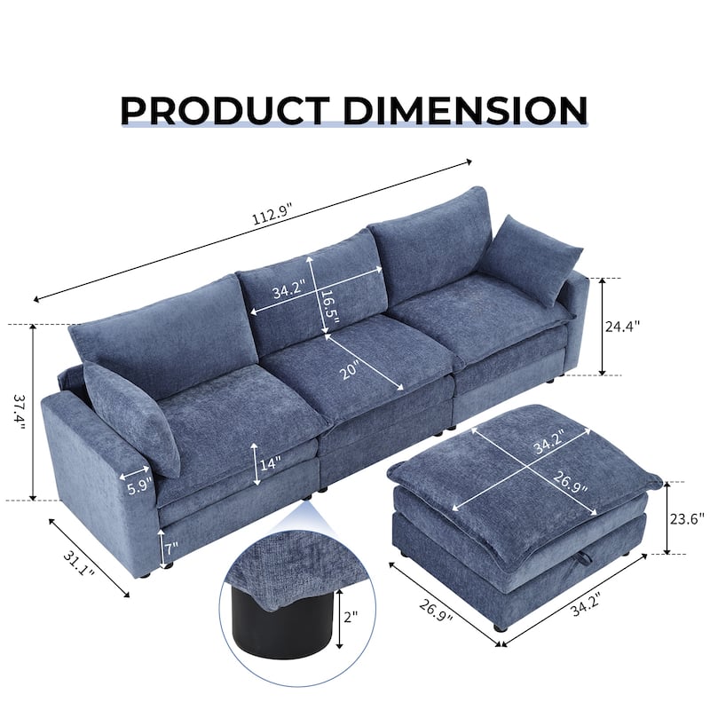 Modular Sectional Sofa for Living Room, U-Shaped Sofa Couch with Corduroy Fabric, 3/4 Seat Oversized Couch with Movable Ottoman