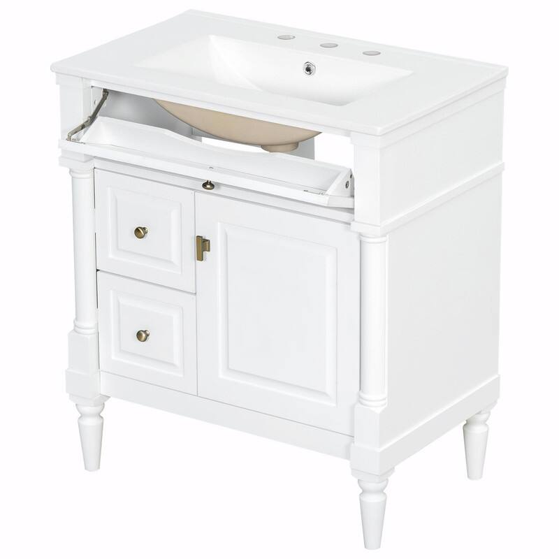 36" Bathroom Vanity with Sink, Freestanding Bathroom Cabinet with Ceramic Basin, Flip Drawer