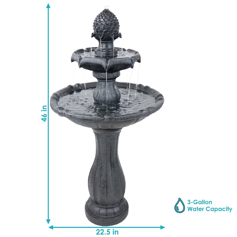 2-Tier Pineapple Solar Outdoor Water Fountain w/ Battery - 46" - Black - 46-Inch