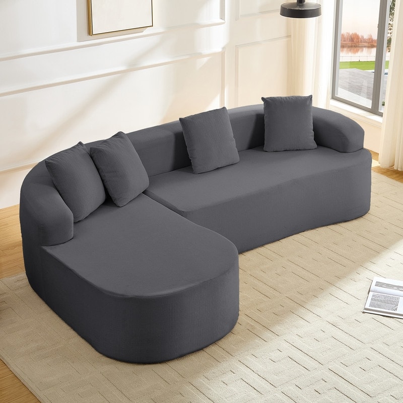 Mixoy 99inch Chenille L Shape Sectional Sofa with Curved Chaise,Modern Cloudy 3 Seater Sofa - 99.2''*59.1''*26.4'' - Dark Grey - Left Facing