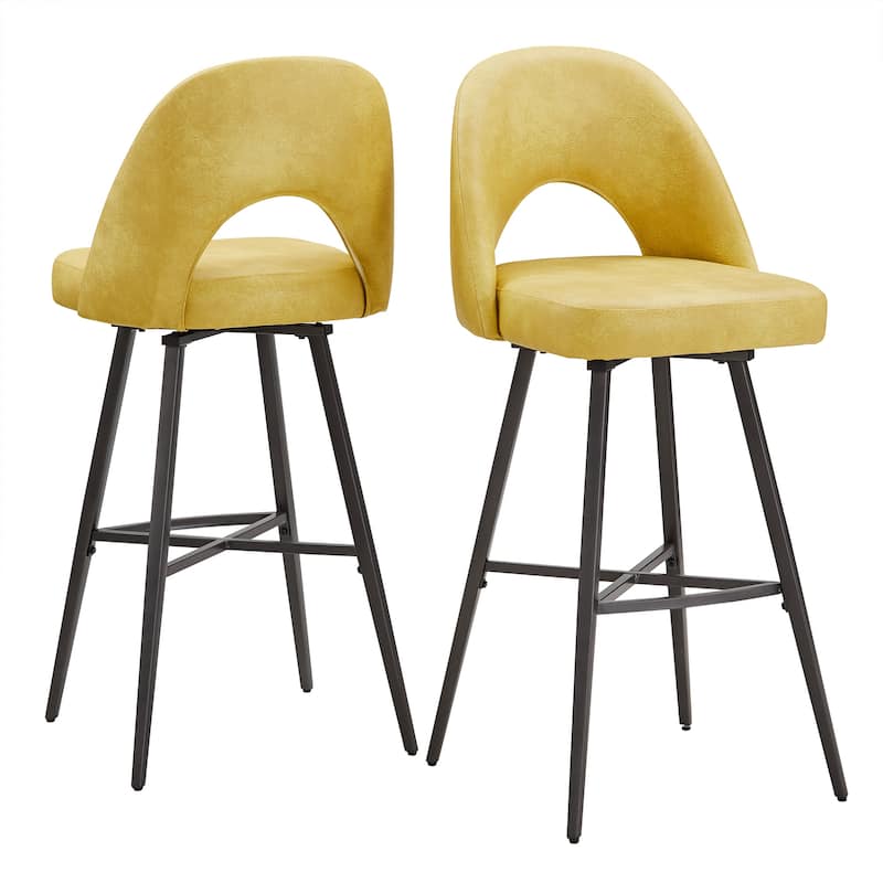 Presley Metal Fabric Swivel Bar Stools (Set of 2) by iNSPIRE Q Modern - Yellow PU Leather - Bar Height