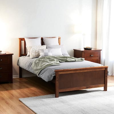Twin Size Wood Platform Bed with Headboard, Footboard, Solid Slats Support and Classic Frame