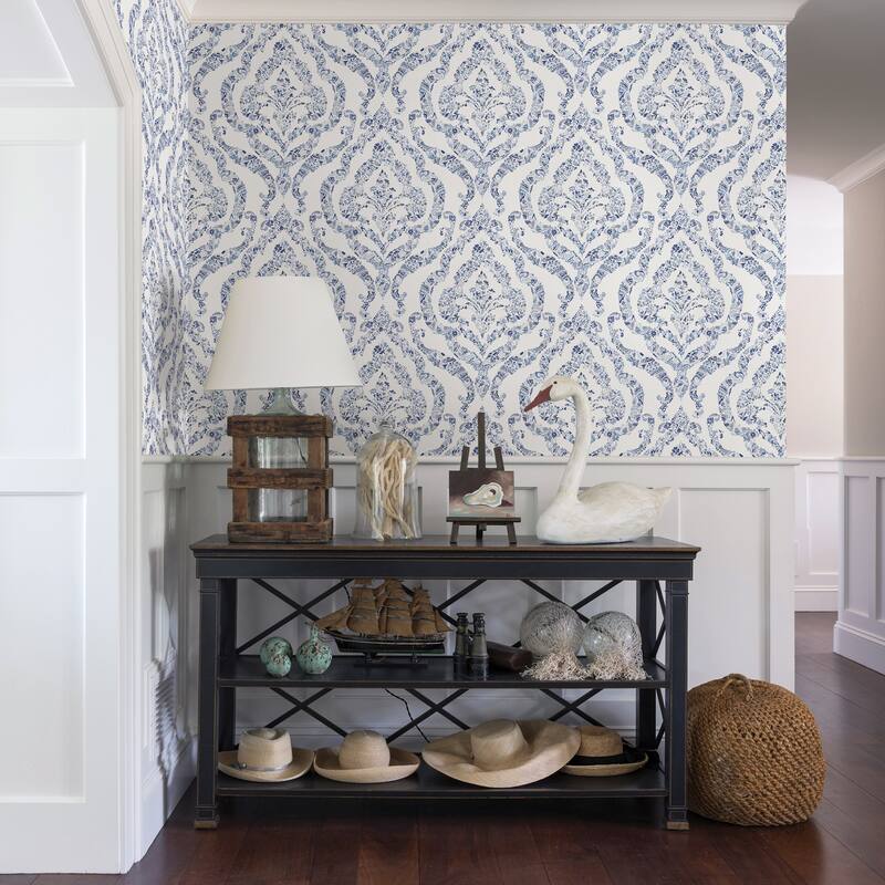 A-Street Prints Featherton Blue Floral Damask Wallpaper