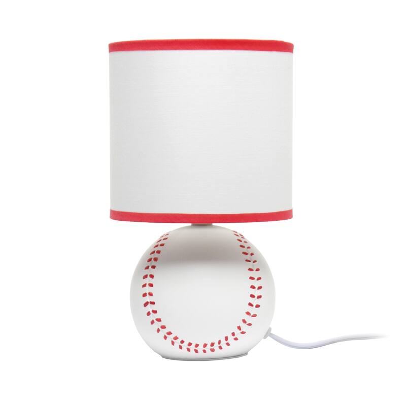 10.7 in. White and Red Finish Baseball Base Table Lamp with White Shade, Sturdy Table Lamp for Living Rooms and Bedrooms