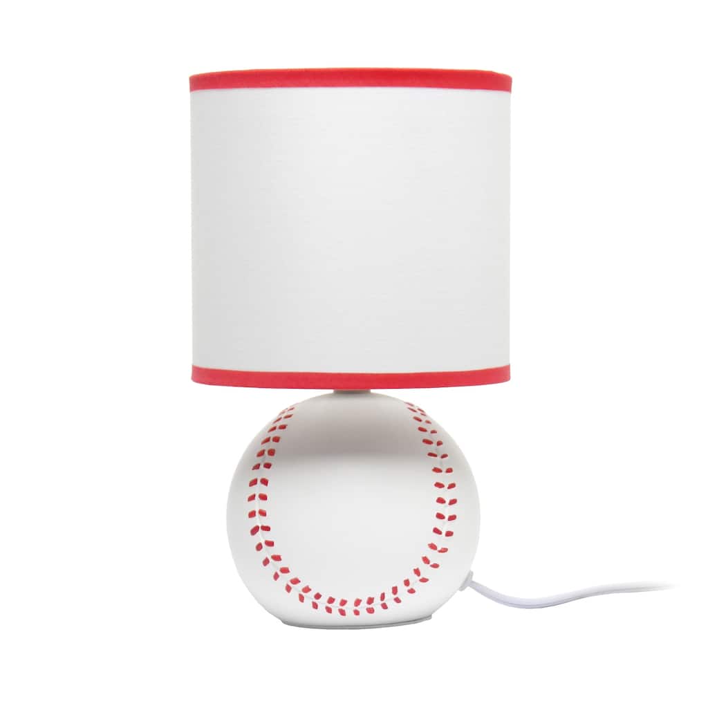 10.7 in. White and Red Finish Baseball Base Table Lamp with White Shade, Sturdy Table Lamp for Living Rooms and Bedrooms