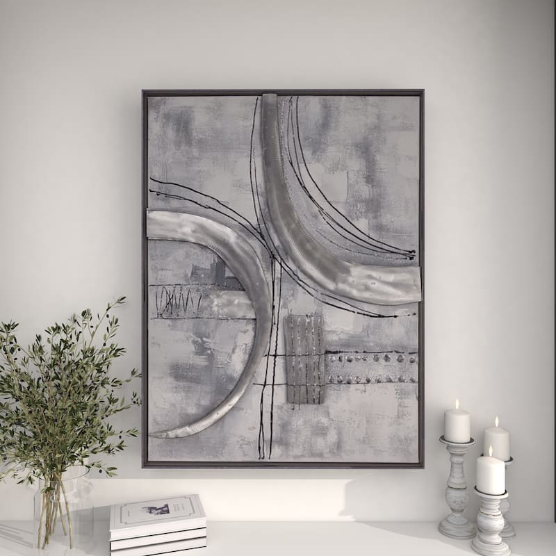 Gray Canvas Abstract Framed Wall Art with Black Frame