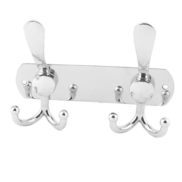 Family Stainless Steel 2 Hooks Door Wall Mounted Towel Hanging Rack - Silver Tone