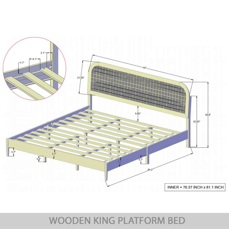 Craftporch Rustic Wooden Platform Bed with 2 Nightstand