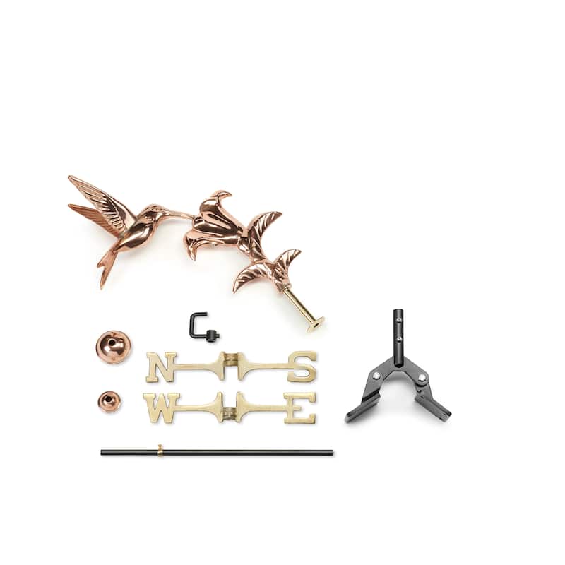 Hummingbird Pure Copper Garden Weathervane with Garden Pole by Good Directions - Roof Mount