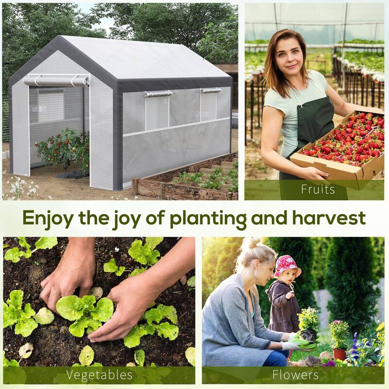 Outsunny 12' L x 7' W x 7' H Walk-in Outdoor Tunnel Greenhouse, PE Cover, Steel Frame, 2 Roll-Up Zipper Doors & 4 Windows
