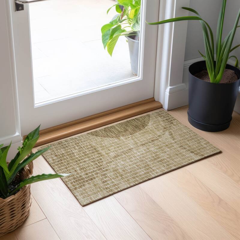 Machine Washable Indoor/ Outdoor Chantille Contemporary Rug - Brown - 1'8" x 2'6"