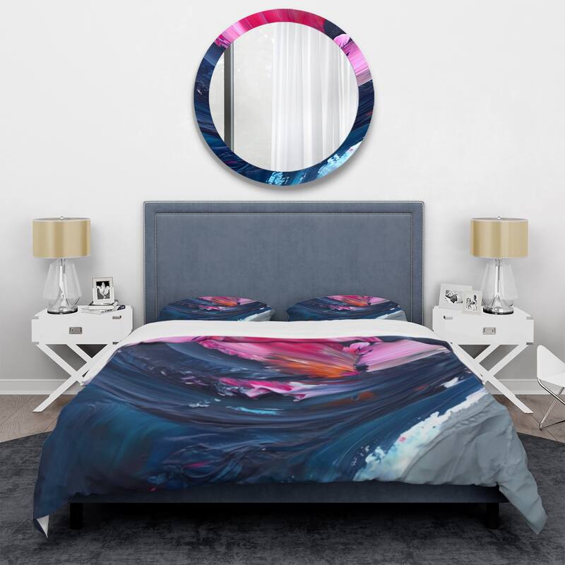 Designart "Blue and Pink Textured Art" Blue Modern - Bedding Cover Set With Shams