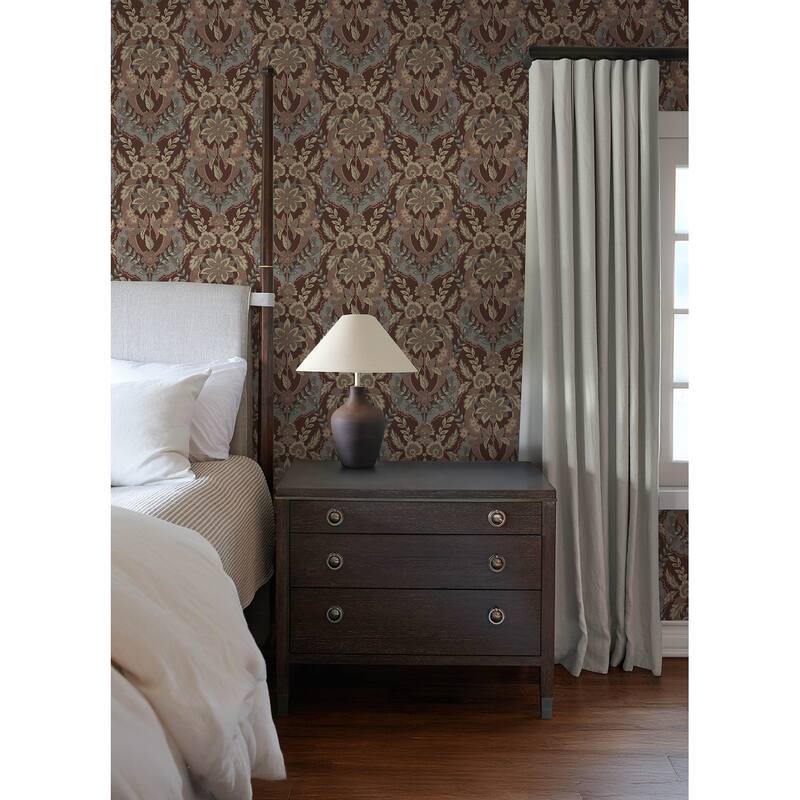 Chris Loves Julia x A-Street Prints Collins Plum Damask Wallpaper