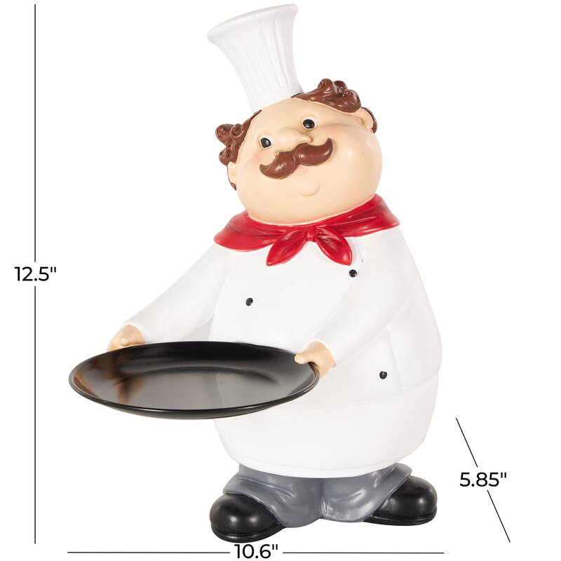 White Polystone Kitchen Decorative Figurine Chef Decorative Sculpture with Black Tray