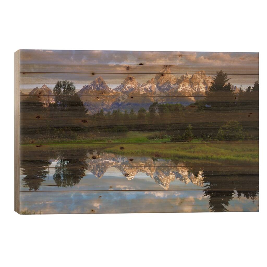 Teton Range And Its Reflection In Snake River, Grand Teton National Park, Wyoming, USA Print On Wood by Christopher Talbot Frank
