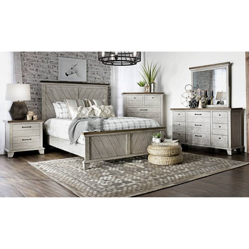 Farmhouse Style Nightstand with White-Smoke Finish and Honey-Smoke Accents