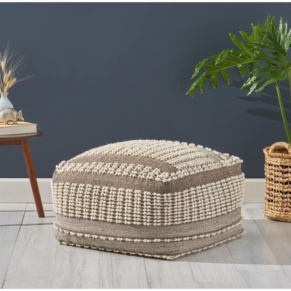 Stylish look Rustic Wool and Cotton Large Pouf Easy to maintain