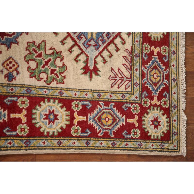 Geometric Kazak Accent Rug Handmade Wool Carpet - 2'8" x 4'0"