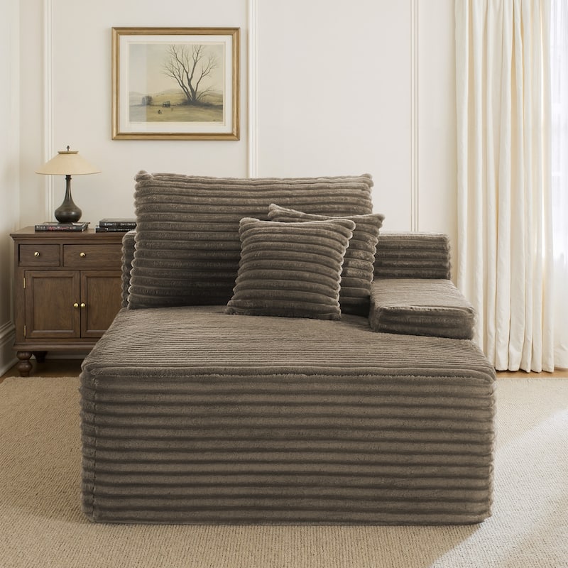 Upholstered Cloud Sectional Couch No Assembly Required L-Shape Chaise with Pillow - Light Brown-RightFacing - Right Facing