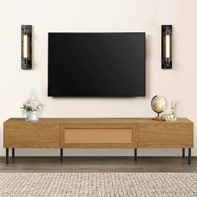 Boho TV Stand for TVs up to 80'' , Modern Farmhouse Media Console, Entertainment Center with Metal Legs