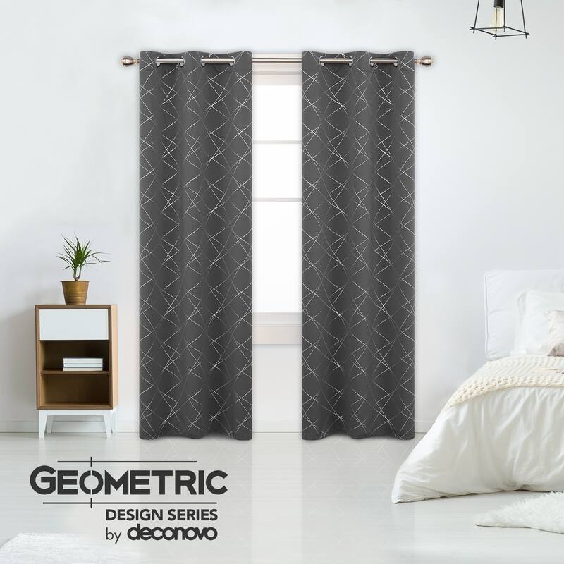 Deconovo Silver 42 Inch Geometric Curtain Panel Pair(2 Panel) - 42x63 Inch - Dark Grey