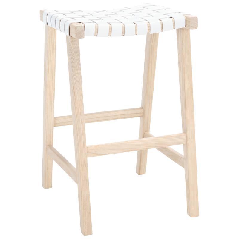 SAFAVIEH Remzija 30-inch Woven Leather Rectangle Bar Stool - 20" W x 19" D x 30" H