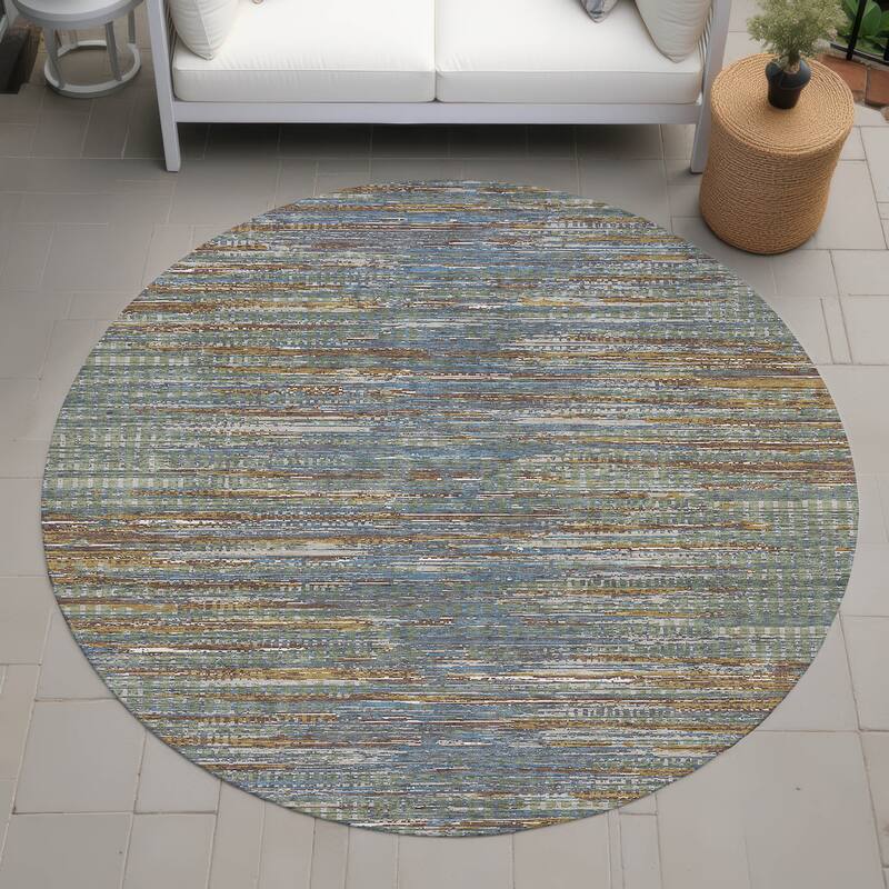 Machine Washable Indoor/ Outdoor Casual Keystone Chantille Rug - Basil - 8' x 8'
