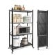 preview thumbnail 1 of 7, 4-Tier Foldable Storage Shelving Unit, Heavy Duty Metal Shelf, Kitchen Shelf with 3 Hooks Black