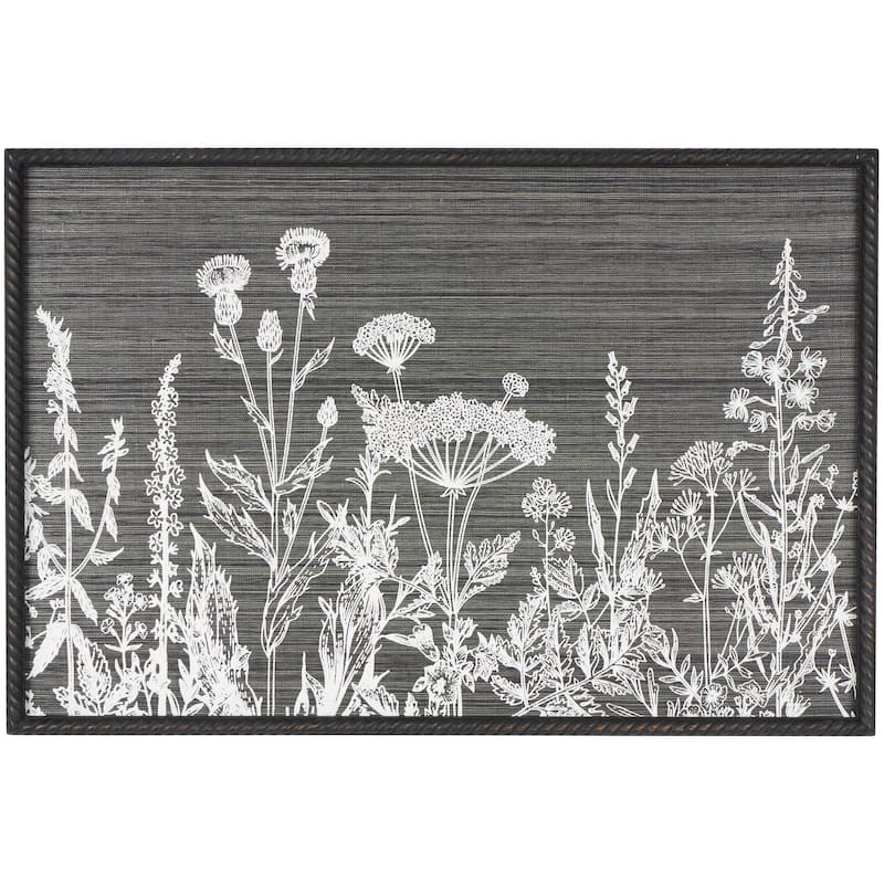 Wood Floral Relief Wall Decor with Gray Textured Backing and Black Twisted Frame - Black - Roche River Decor