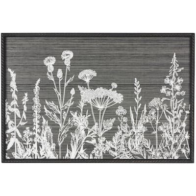 Wood Floral Relief Wall Decor with Gray Textured Backing and Black Twisted Frame - Black - Roche River Decor