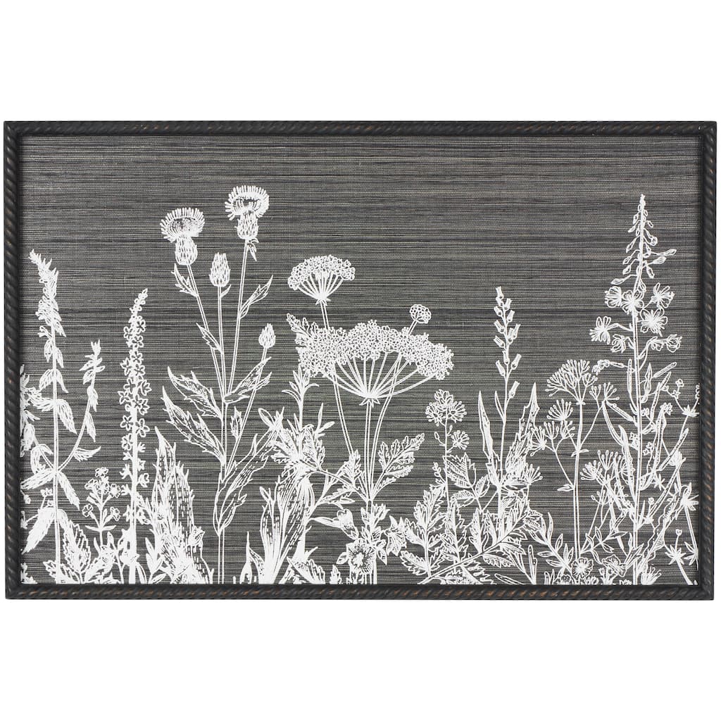 Wood Floral Relief Wall Decor with Gray Textured Backing and Black Twisted Frame - Black - Roche River Decor