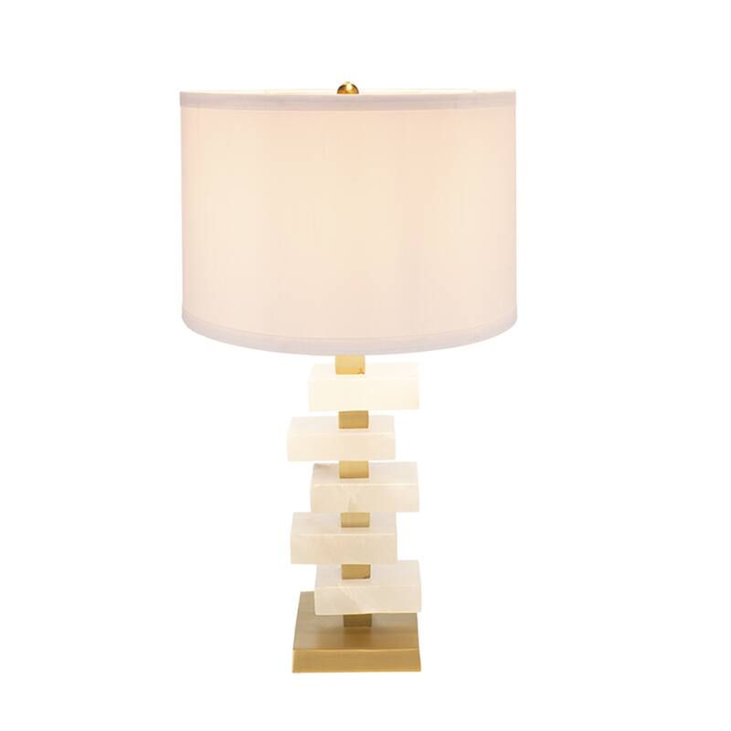 D15x26.7" White and Gold Alabaster Slab Table Lamp