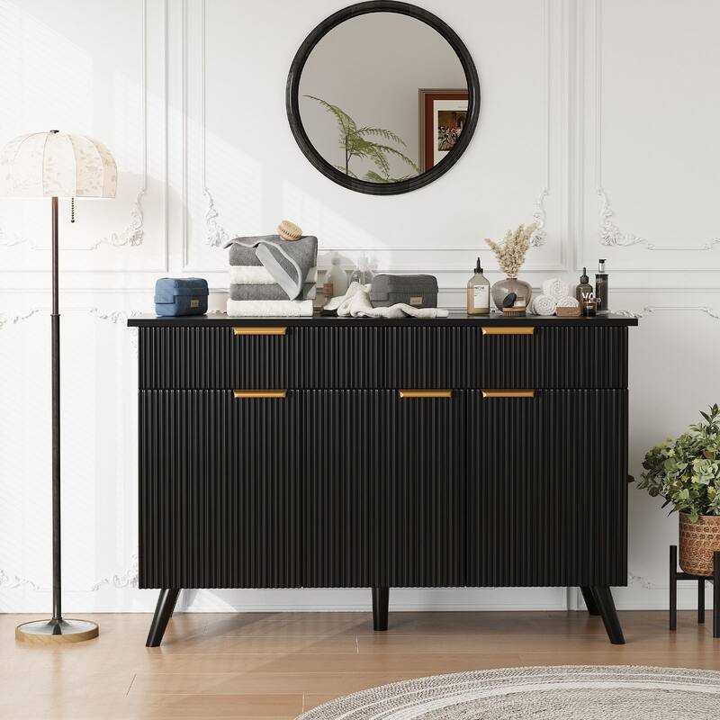 Gymojoy Sideboard Buffet Cabinet Storage, Modern Buffet with 3 Doors & 2 Drawers, Adjustable Shelves for Kitchen, Living Room - Black
