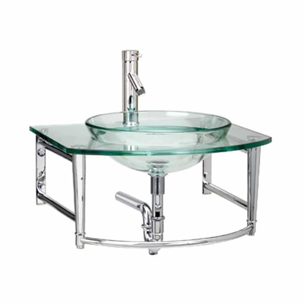 Bathroom Glass Wall Mount Vessel Sink Stainless Steel Bar Faucet and Drain