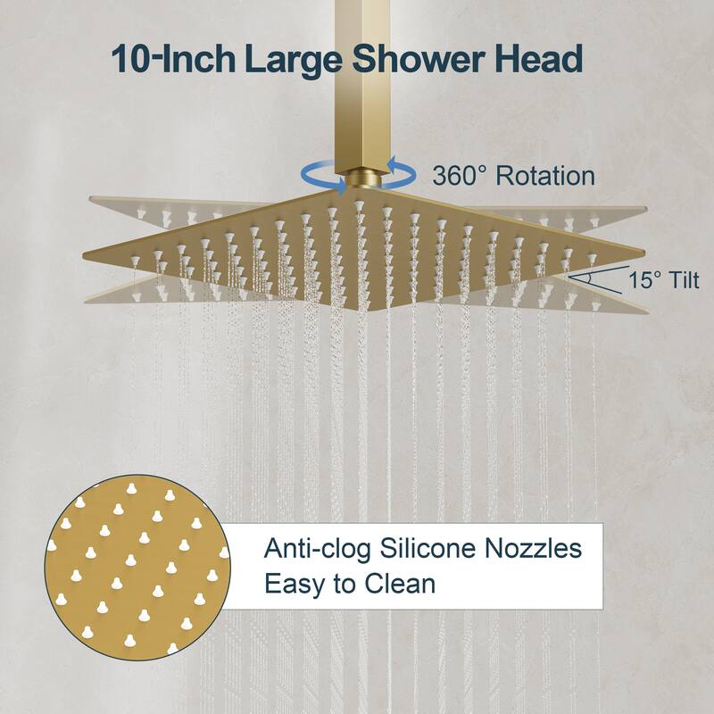 GRANDJOY 10" Dual Shower System with 2-Handle Waterfall Bathroom Sink Faucet Combo Set