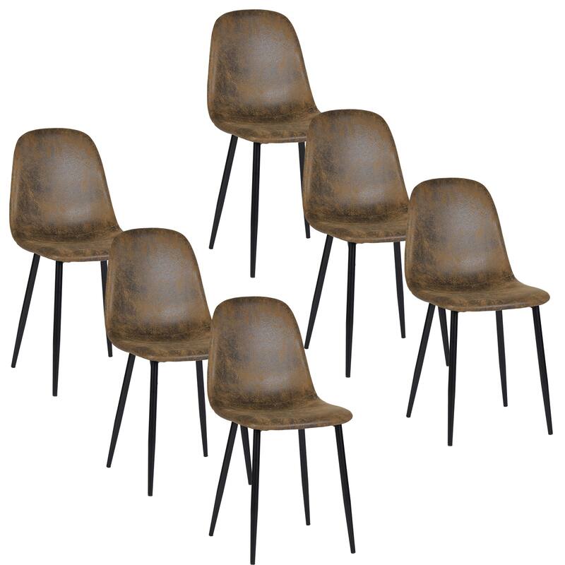 Homy Casa 7PCS Dining Set, Dark Brown Table and 6 Suede Upholstered Chairs